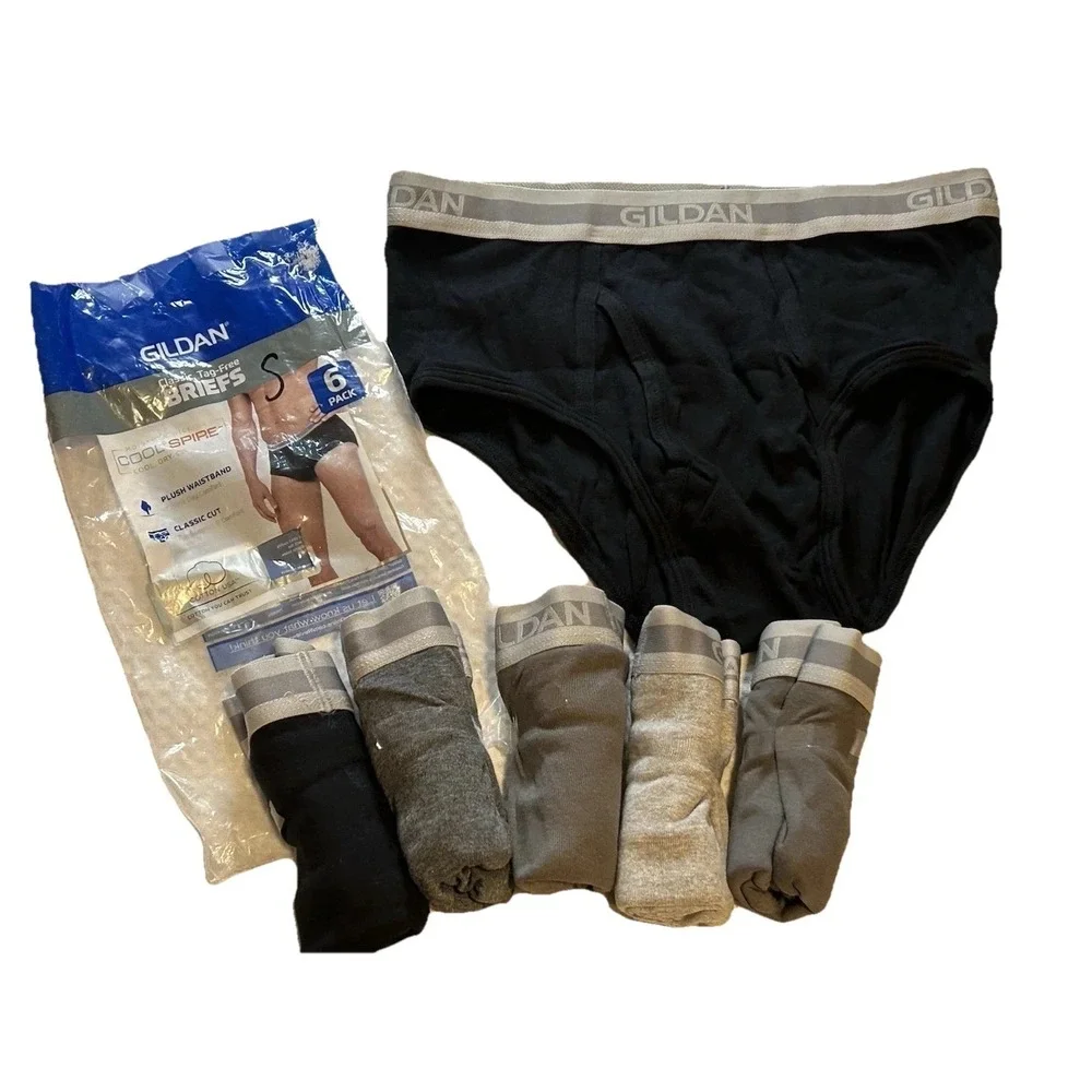 Gildan (6) Pack Men's SMALL NEW Briefs Tagless Black + 2 Different Grey's Cotton